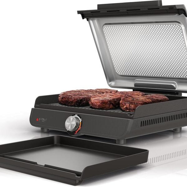 Ninja Griddle and Indoor Grill. 14''. Electric Grill. For Steak. Burgers. Salmon. Veggies. and More. Pancake Griddle. Nonstick. Dishwasher Safe. 500F. Even Cooking. Silver. GR101