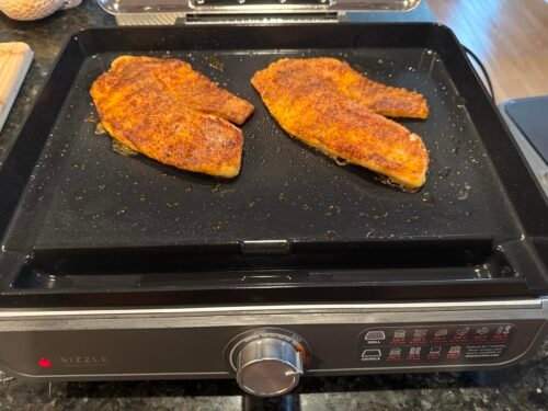 Ninja Griddle and Indoor Grill. 14''. Electric Grill. For Steak. Burgers. Salmon. Veggies. and More. Pancake Griddle. Nonstick. Dishwasher Safe. 500F. Even Cooking. Silver. GR101 photo review