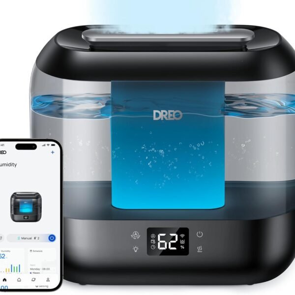 Dreo Smart Humidifiers for Bedroom. Top Fill 4L Supersized Cool Mist Humidifier with Nightlight. 32H Runtime. Touch/APP/Voice Control. 28 dB Quiet Ultrasonic Humidifiers for Large Room. Baby. Plants