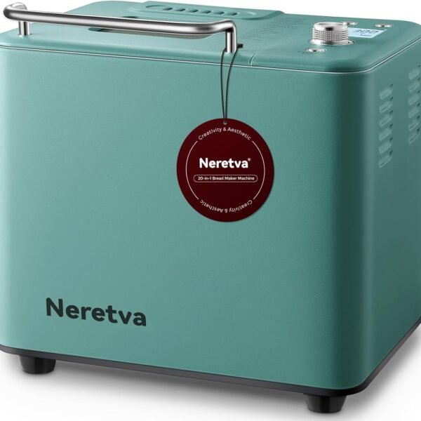 Neretva Bread Maker 20-IN-1. Dual Heater 2LB Bread Machine Stainless Steel Bread Maker Machine Nonstick Ceramic Pan Compact for Gluten Free/Sourdough/Whole Wheat Bread/Yogurt. Breadmaker Recipe-Green