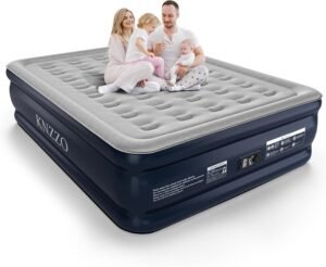 Queen Air Mattress with Built-in Pump. 18 Top Inflatable Mattress with Waterproof Flocking Fabric. Three-Minute Quick-Inflatable Bed. Portable Blow Up Mattress for Home. Outdoor and Guests