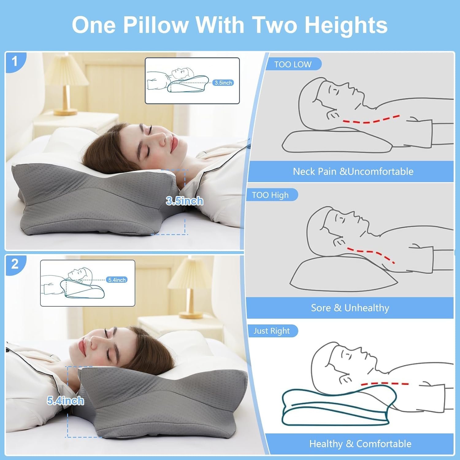 Memory Foam Pillows. Ergonomic Pillow for Neck Pain Relief. Bed Pillow for Sleeping. Cervical Neck Pillow for Side. Back. Stomach Sleeper with Cool Pillowcase. Side Sleeper Pillows for Adults - Image 5