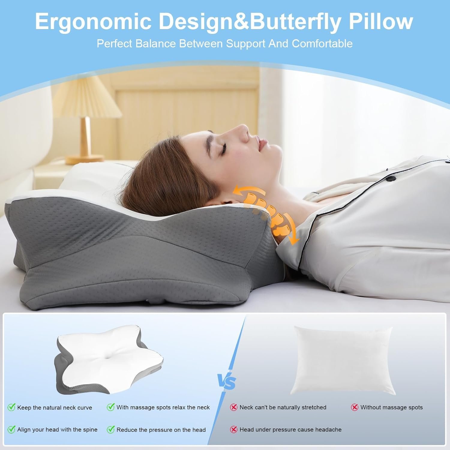 Memory Foam Pillows. Ergonomic Pillow for Neck Pain Relief. Bed Pillow for Sleeping. Cervical Neck Pillow for Side. Back. Stomach Sleeper with Cool Pillowcase. Side Sleeper Pillows for Adults - Image 6
