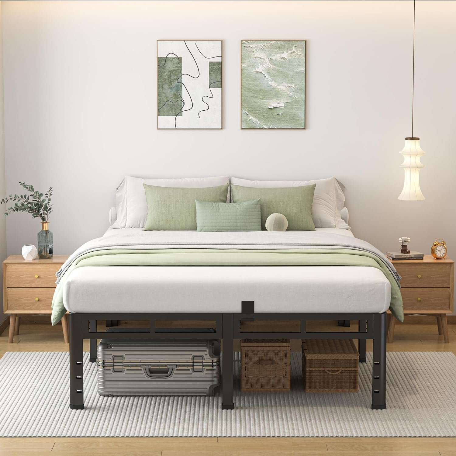 NKZ Queen Size Bed Frame 20 Inch. Metal Bed Frame & Box Spring 2 in 1 Platform with Round Corner Legs. 4000lbs Weight Capacity Reinforced Metal Frame. Headboard Hole. Noise-Free. Easy Assembly - Image 3