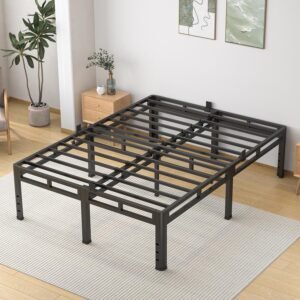 NKZ Queen Size Bed Frame 20 Inch. Metal Bed Frame & Box Spring 2 in 1 Platform with Round Corner Legs. 4000lbs Weight Capacity Reinforced Metal Frame. Headboard Hole. Noise-Free. Easy Assembly