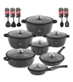 Cookware Set 29 pieces with Multiple Layer Granite Coating and Silicone Handles